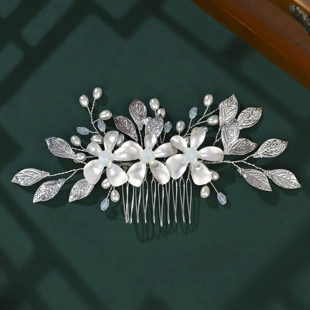 Fashion Metal Blade Bridal Hair Comb Pearl Rhinestone Hairpins Handmade Bangs Side Hair Clip Wedding Jewelry Hair Accessories