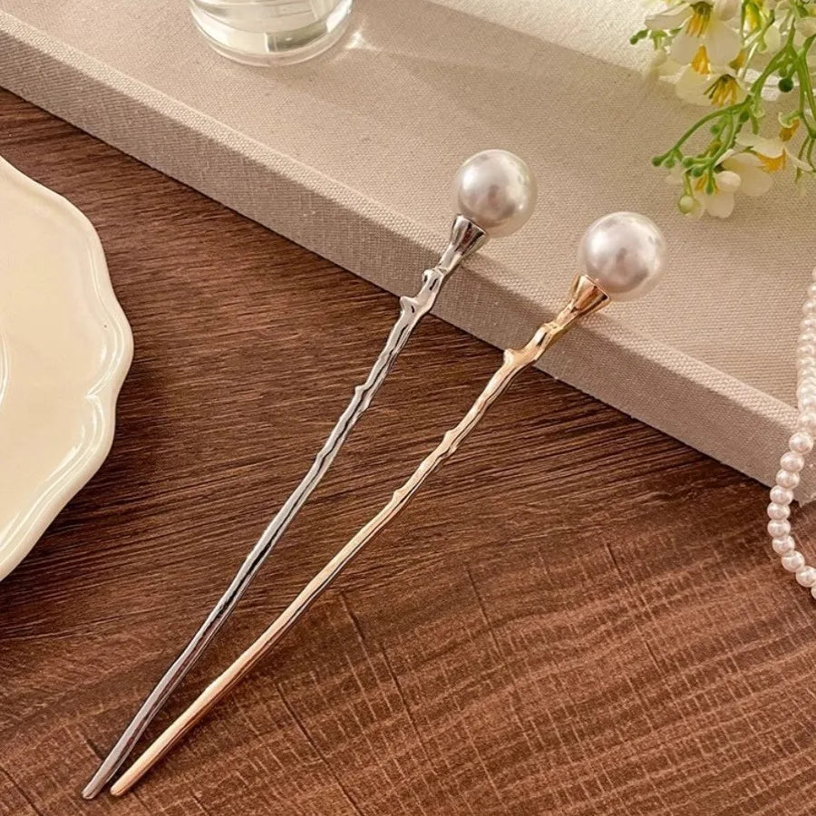 New Pearl Hair Sticks Korean Women Elegant Fashion Metal Hairpins Hair Forks Bun Headwear Ponytail Styling Hair Accessories