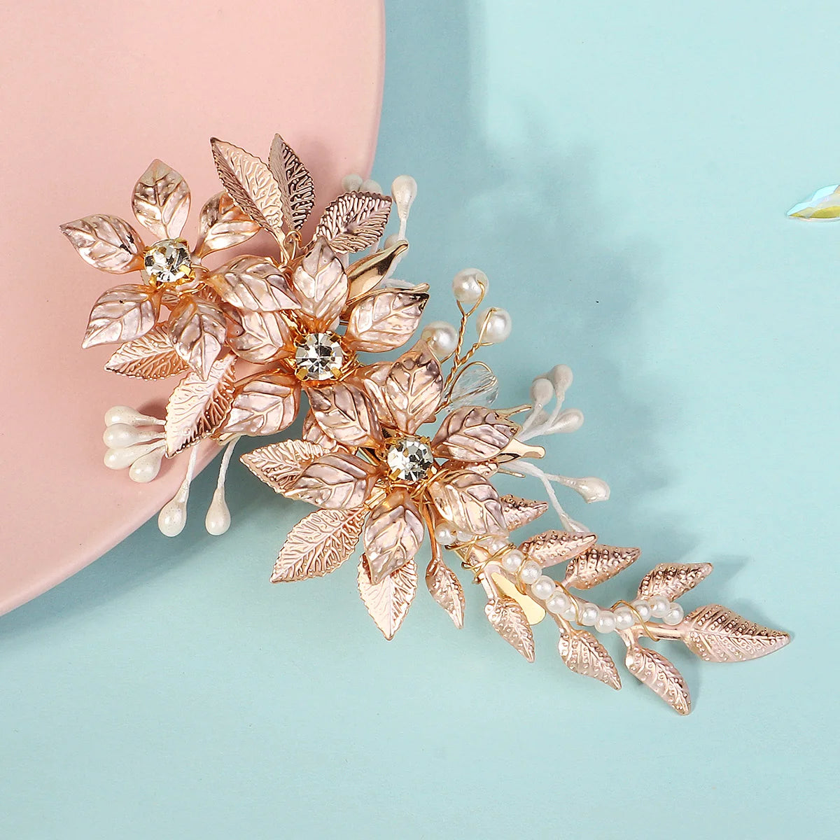 Europe and the United Handmade Flower Headdress Hairpin Female Bridal Wedding Hair Accessories Alloy Leaf Duckbill Clip