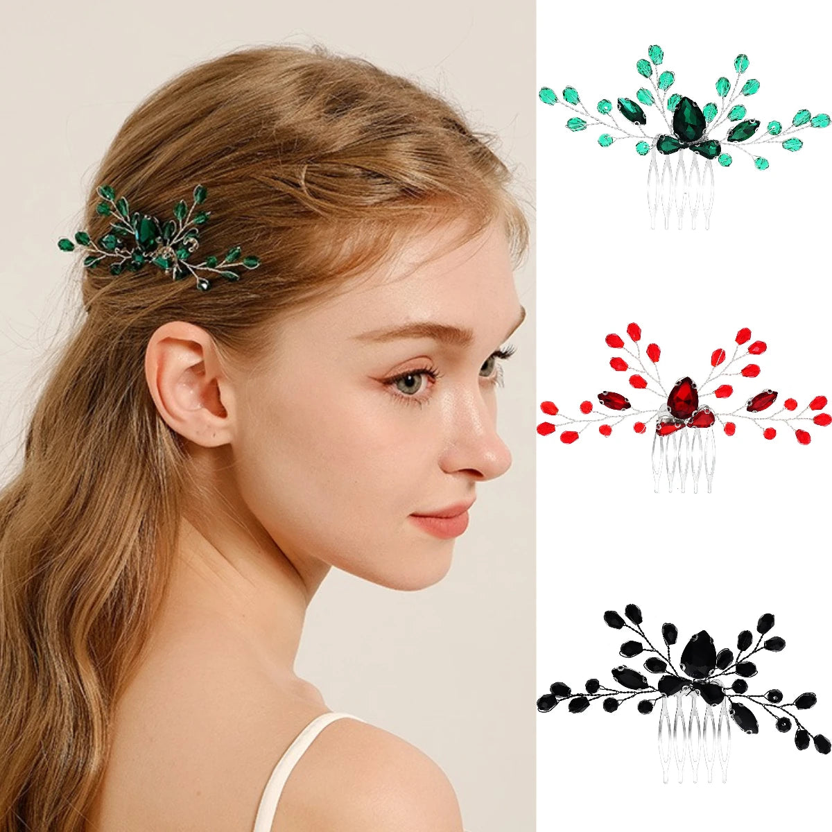 Crystal Beaded Metal Hair Comb Handmade Bridal Wedding Hair Accessories Headpieces Delicate Hairpin Jewelry for Women as A Gift
