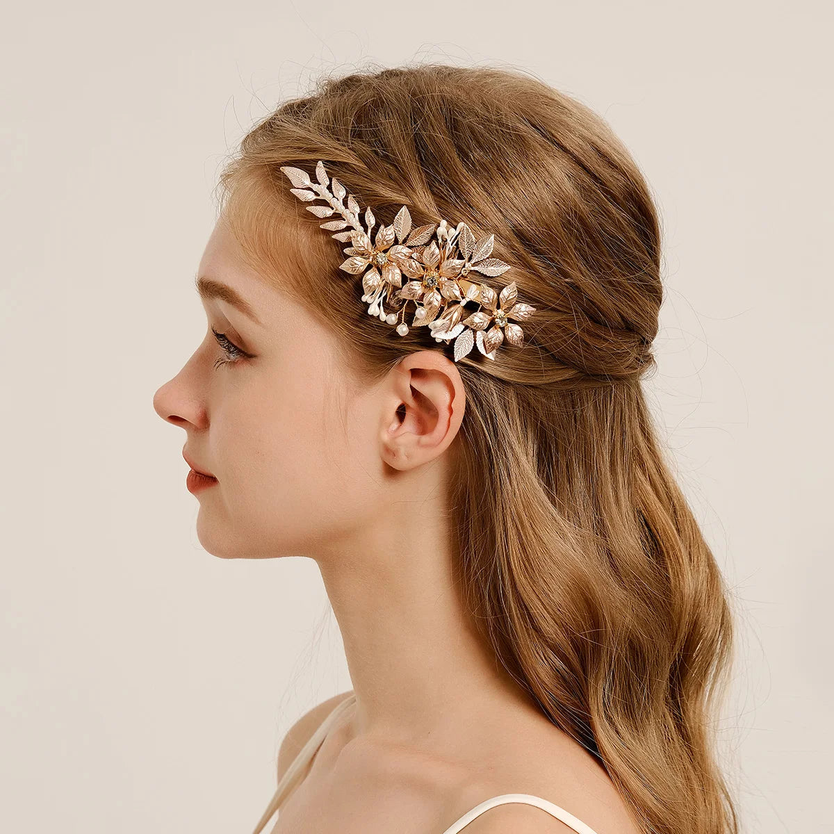 Europe and the United Handmade Flower Headdress Hairpin Female Bridal Wedding Hair Accessories Alloy Leaf Duckbill Clip