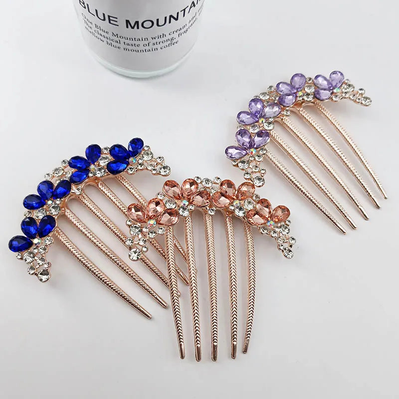 Women Crystal Hair Comb Rhinestone Decorative Hair Clips Headwear Retro Metal Luxury Alloy Hair Accessories Jewelry Gift