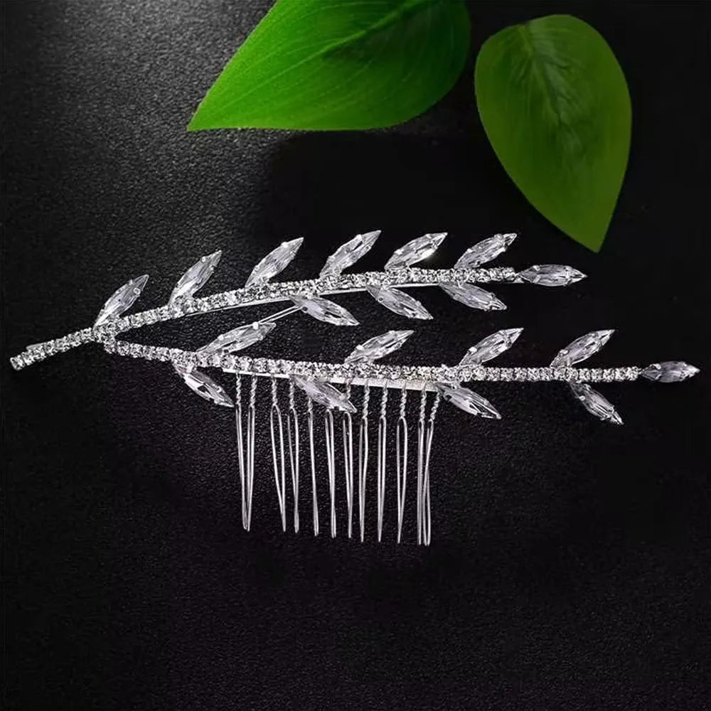 Bride Wedding Hair Combs Shiny Rhinestone Designs Gold/Silver Color Alloy Leaf Hairpins Side Clips Bridal Hair Styling Jewelry