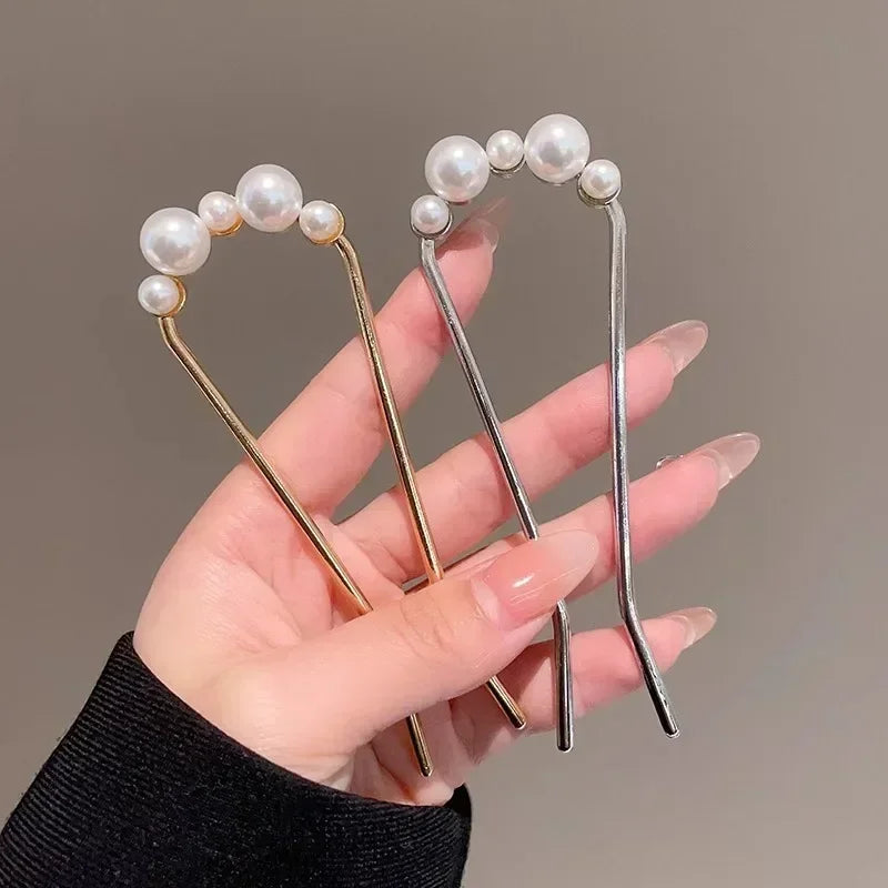 2pcs Korean U Shaped Pearl Hairpins Hair Clips for Women Elegant Metal Forks Vintage Pearl Hairpins Hair Styling Tools Gifts