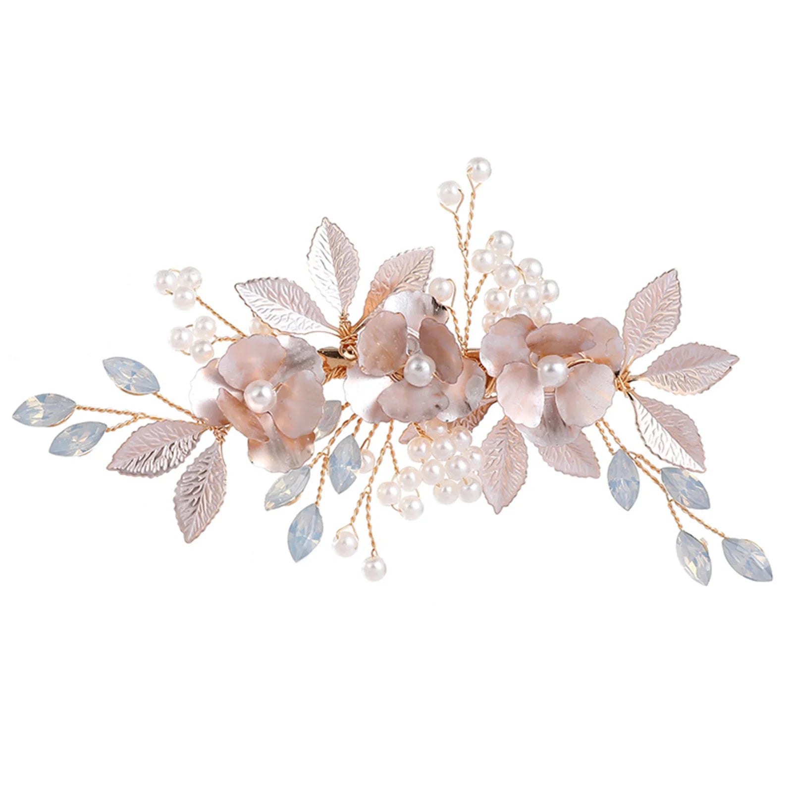 Elegant Floral Hair Clip Rose Gold Pearl Flower Leaf Barrettes For Women Girls Wedding Party Banquet Updo Jewelry Hair Accessory