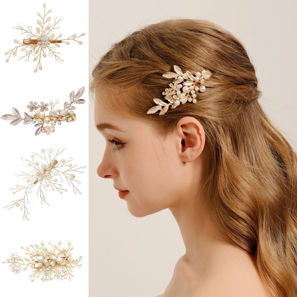 Luxury Pearl Flower Hair Clip Crystal Beaded Bridal Headpiece Hairpin Exquisite Jewelry Hair Accessories Wedding Head Ornament