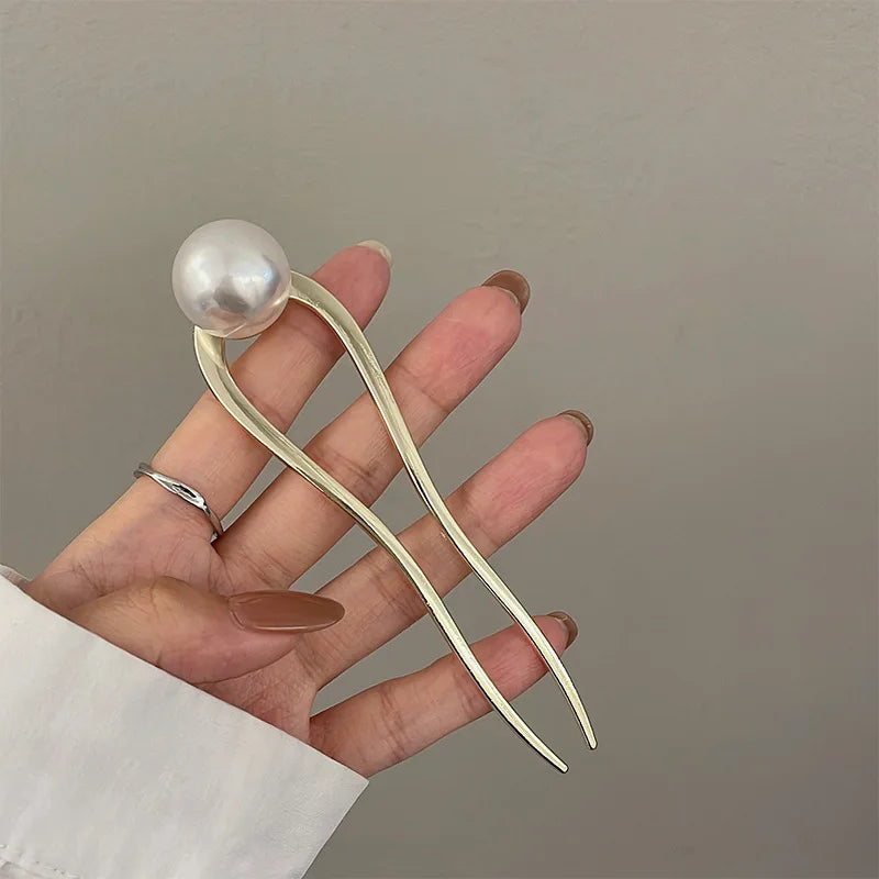 New Pearl Hairpins Korean U-shaped Hair Fork Metal Hair Clip Pins Women Girls Hair Sticks Bun Maker HairStyling Hair Accessories