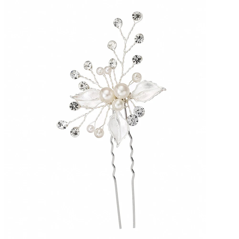 Fashion Pearl Rhinestone Hairpin Elegant Flower Crystal Beaded Hair Accessories For Women Bridesmaid Gift