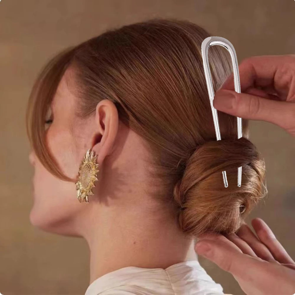 Simple Metal U Shape Hair Stick Ponytail Holder Silver Gold Color Hair Forks  French Hairpin For Women Hair Jewelry Accessories