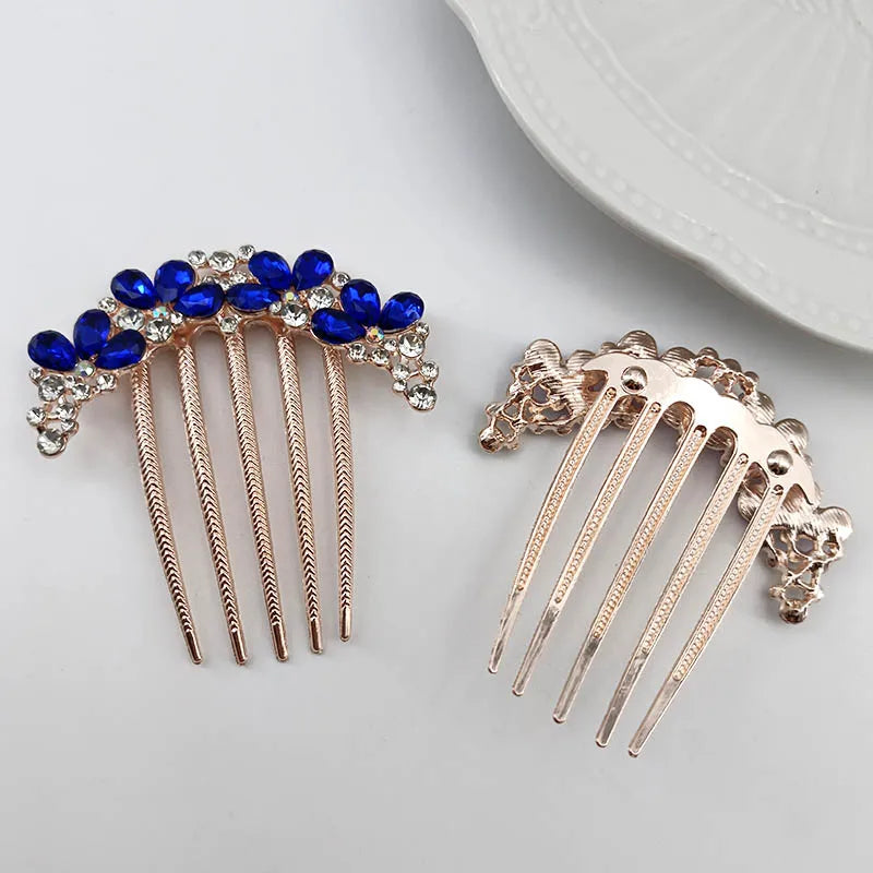 Women Crystal Hair Comb Rhinestone Decorative Hair Clips Headwear Retro Metal Luxury Alloy Hair Accessories Jewelry Gift