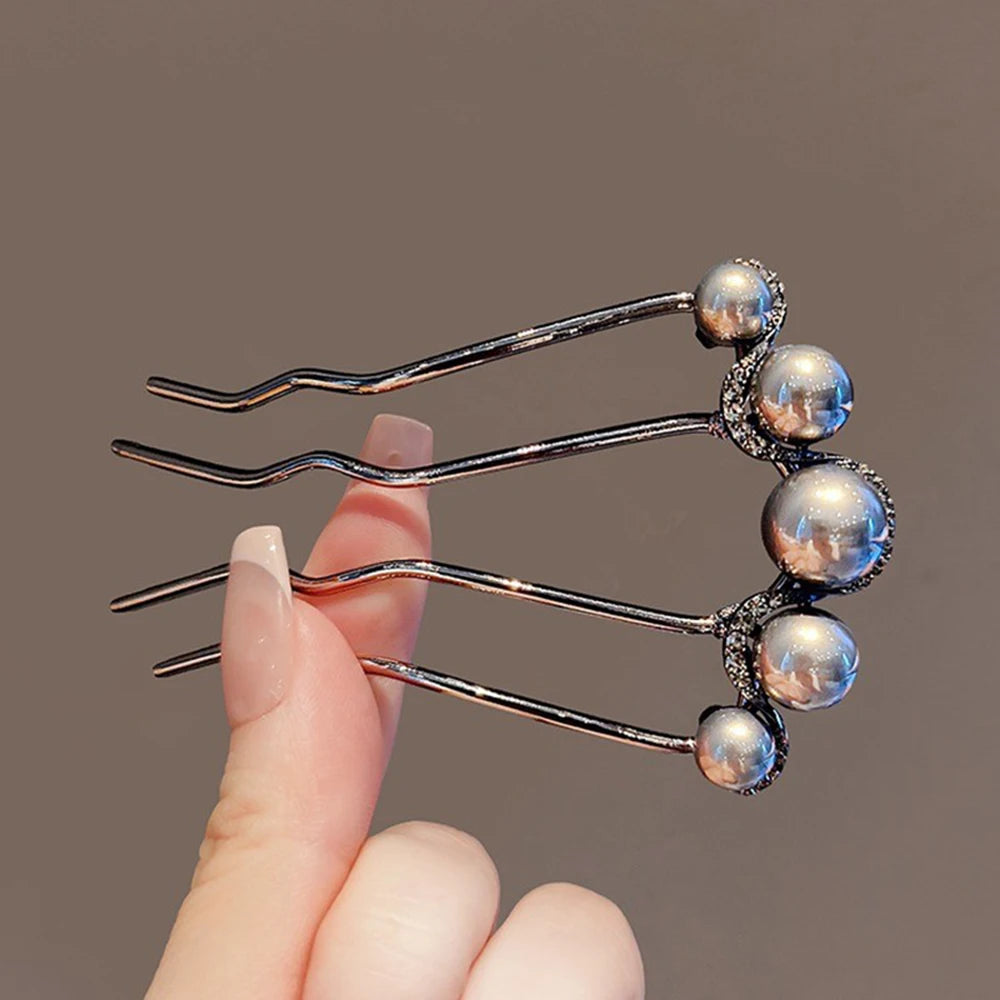 2pcs Fashion Metal U-Shaped Hair Sticks Women Girls Korean Simple Pearl Hair Clip Pins Bun Maker Hairstyle Tools Hair Accessory