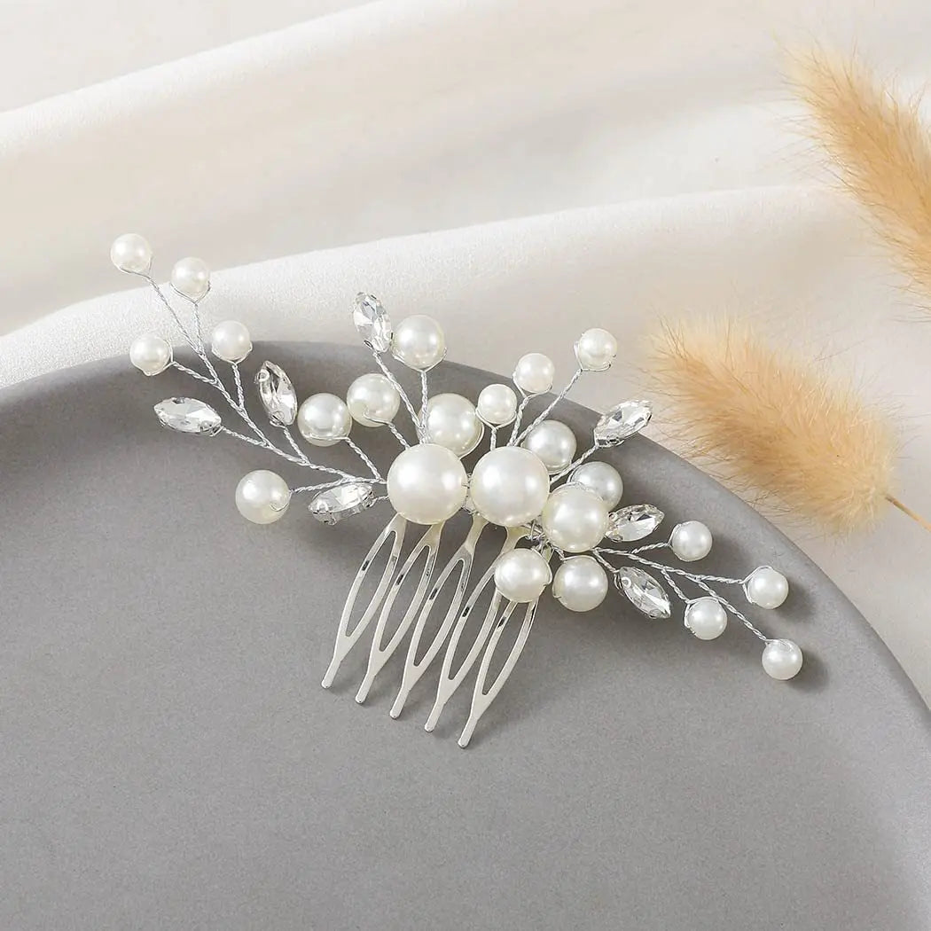 Handmade Pearls Hair Combs Crystal Rhinestone Hairbands Clips Wedding Hair Accessories For Women Bride Headbands
