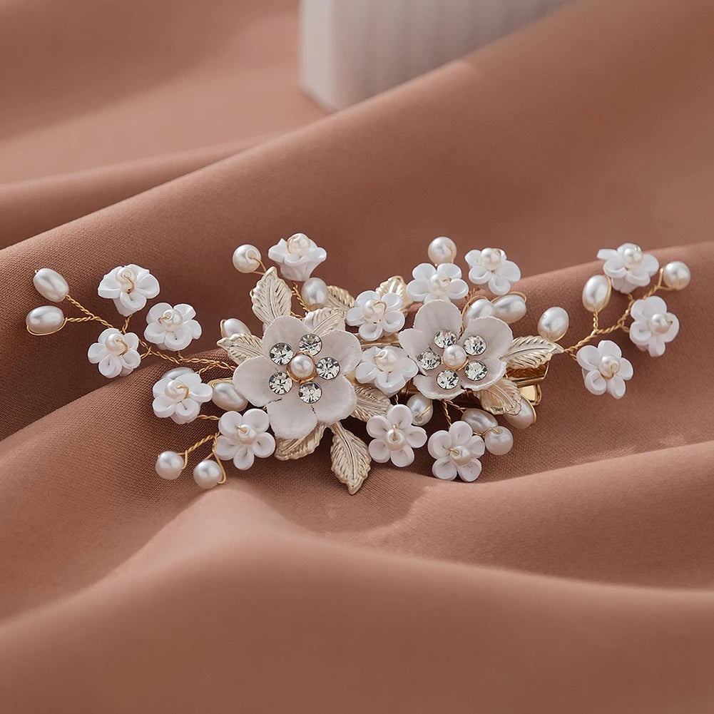 White Soft Ceramic Flower Hair Clip Luxury Europe and the United States Hairpin Jewelry Headdress for Women Valentine's Day Gift