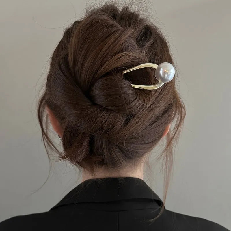New Pearl Hairpins Korean U-shaped Hair Fork Metal Hair Clip Pins Women Girls Hair Sticks Bun Maker HairStyling Hair Accessories