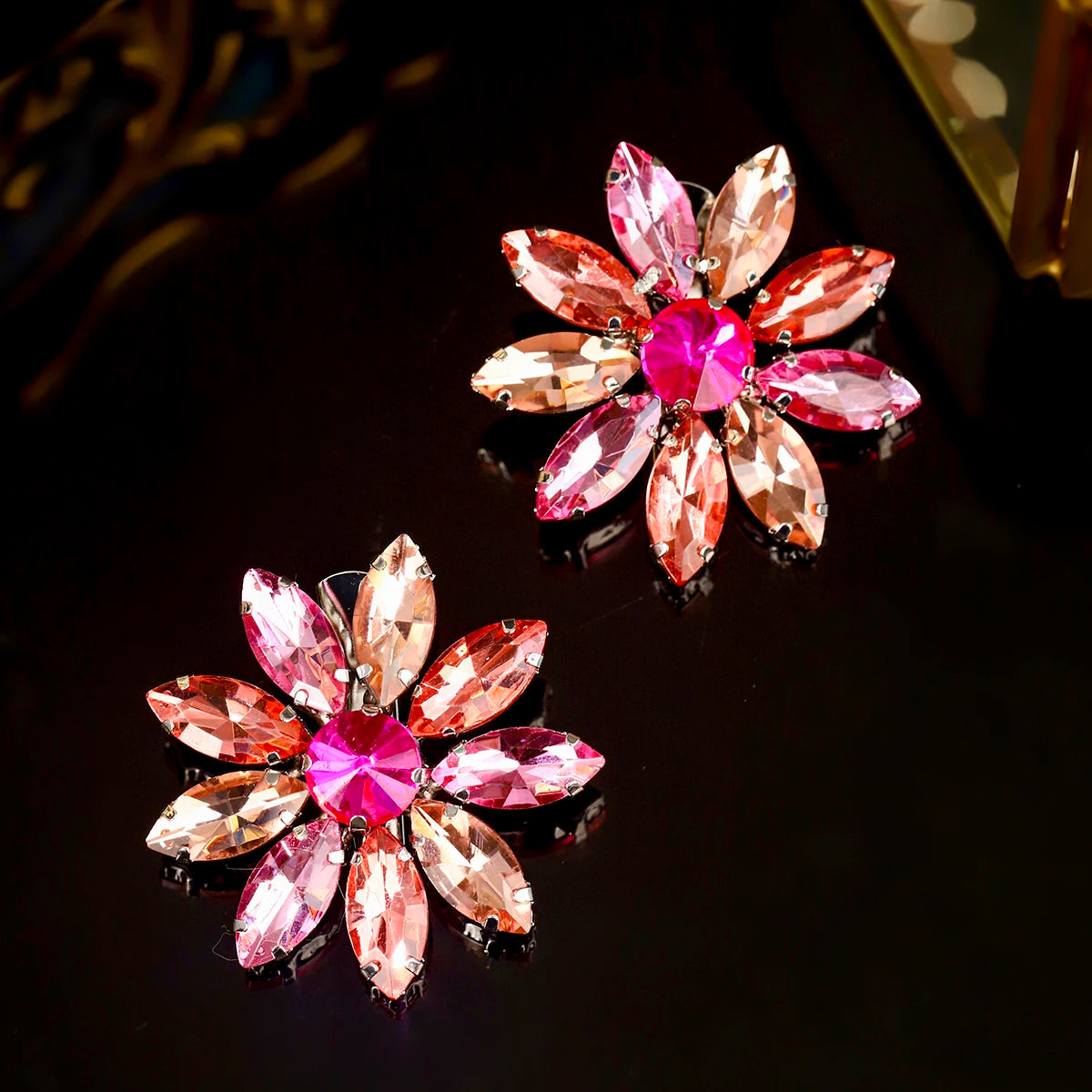 Colorful Rhinestones Flowers Children's Performance Hair Clips Fashion Shiny Handmade Hair Pins Jewelry for Girls As Gifts