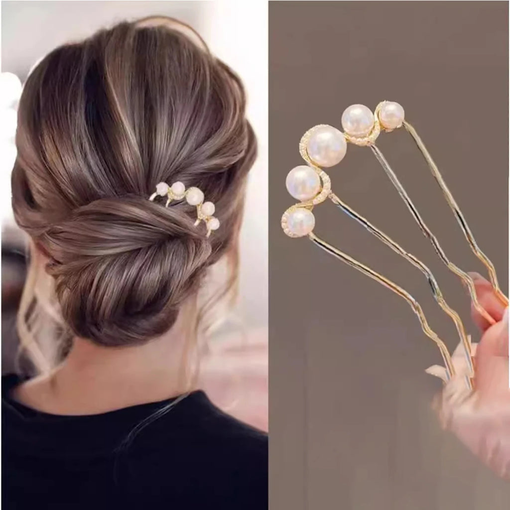Fashion Metal U-Shaped Hair Stick for Women Girls Simple Pearl Hair Clip Pins Bun Maker Hairstyle Tools Hair Accessories
