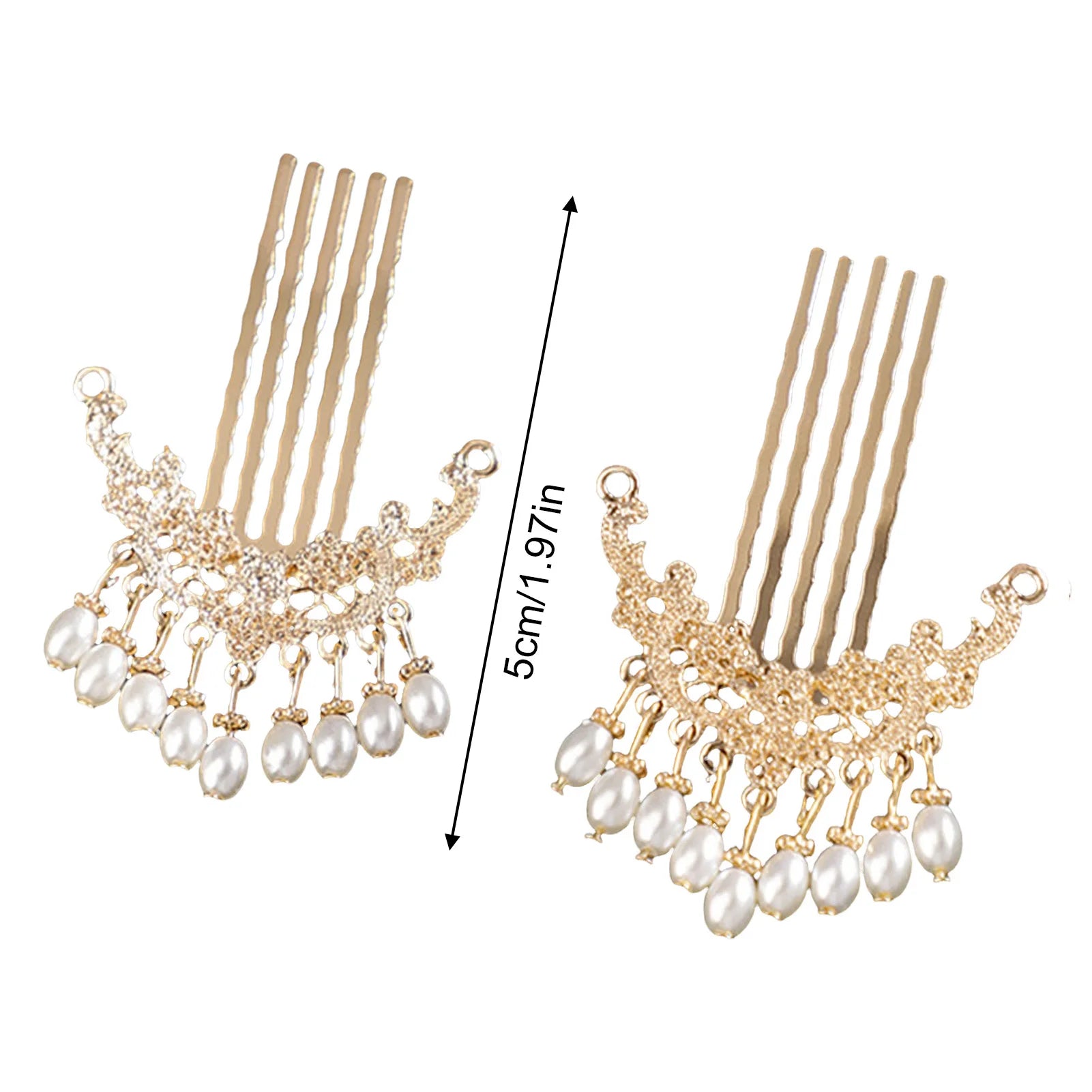 1 Pair Retro Chinese Style Hair Jewelry Gold Color Metal Hair Combs Pearls Pendant Decor Women Girls Hanfu Dress Party Hairpins