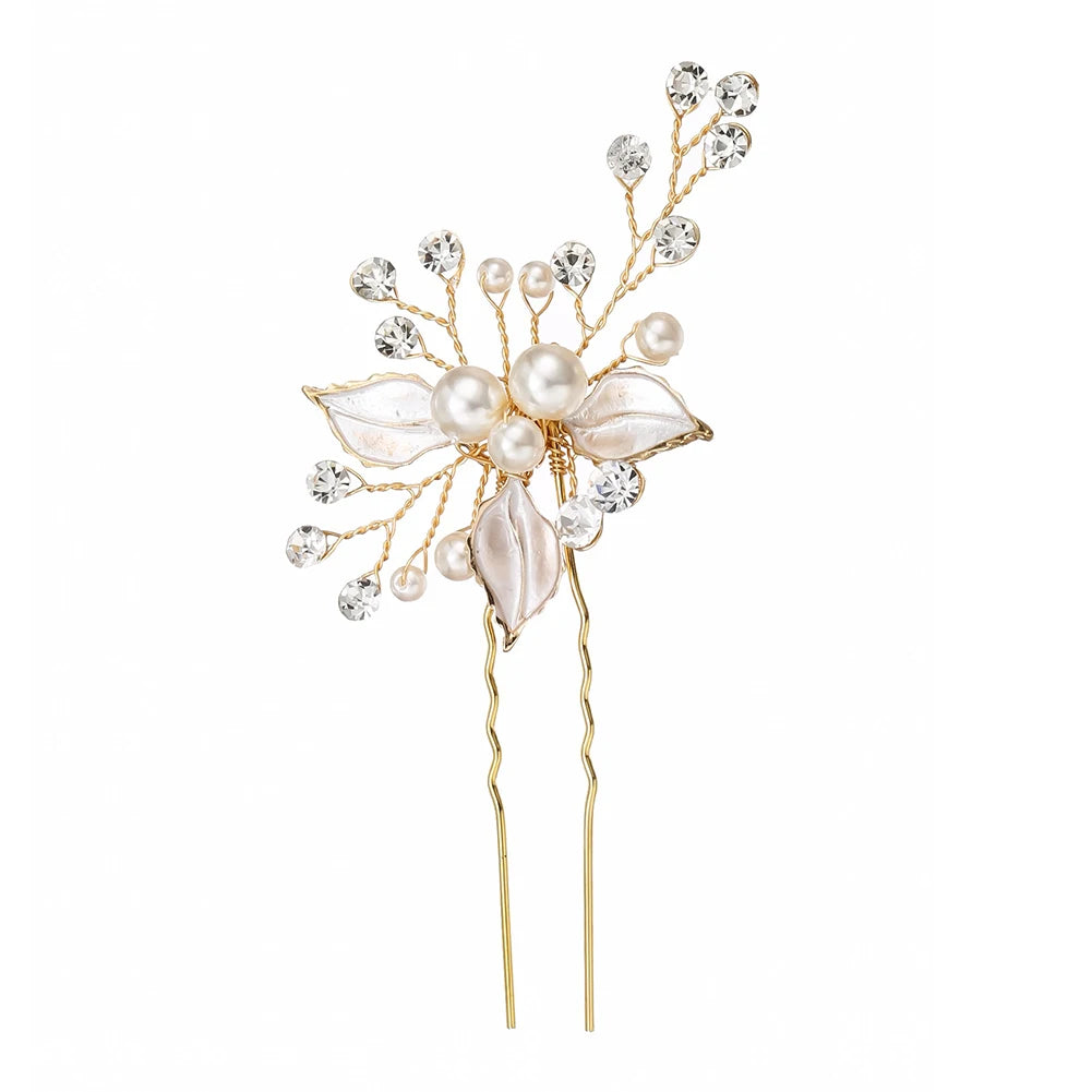 Fashion Pearl Rhinestone Hairpin Elegant Flower Crystal Beaded Hair Accessories For Women Bridesmaid Gift