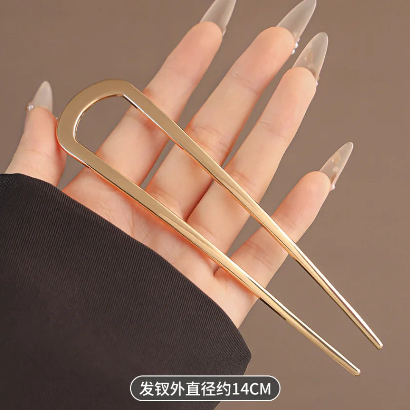 Simple Metal U Shape Hair Stick Ponytail Holder Silver Gold Color Hair Forks  French Hairpin For Women Hair Jewelry Accessories