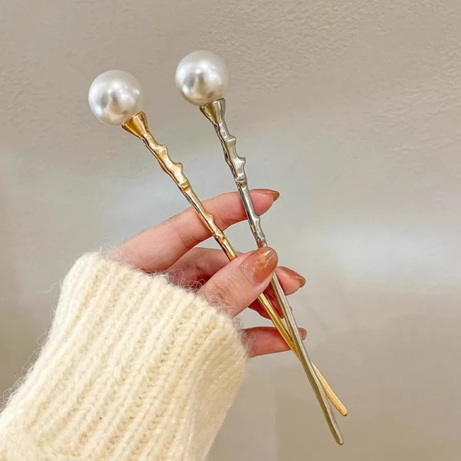 New Pearl Hair Sticks Korean Women Elegant Fashion Metal Hairpins Hair Forks Bun Headwear Ponytail Styling Hair Accessories