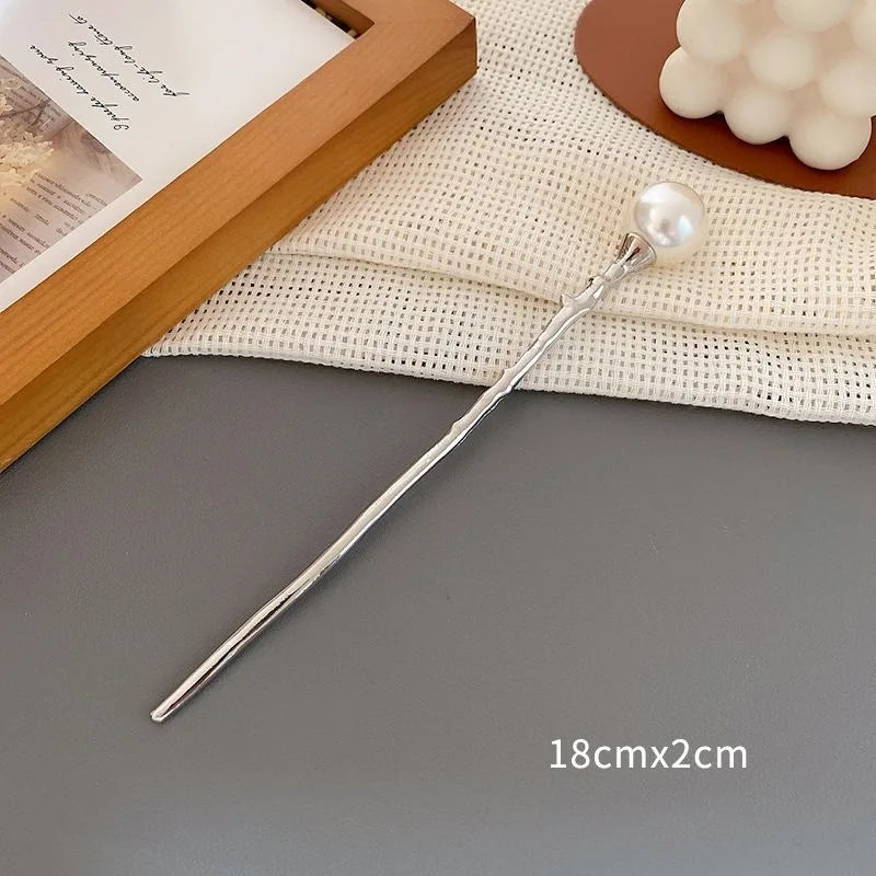 New Pearl Hair Sticks Korean Women Elegant Fashion Metal Hairpins Hair Forks Bun Headwear Ponytail Styling Hair Accessories