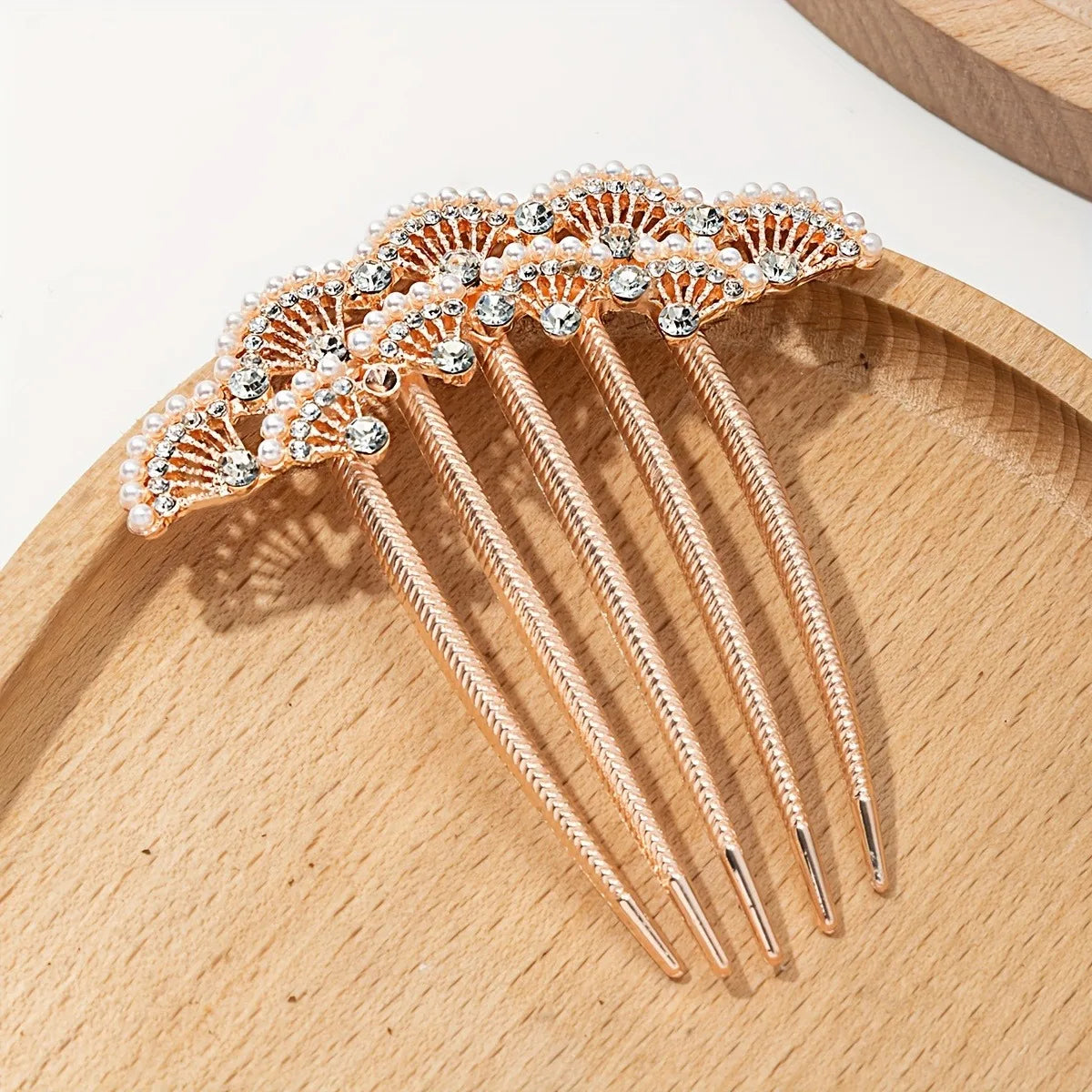 Chinese Style Hair Comb Imitating Pearls Hanfu Women's Braided Hair Crystal Five Tooth Comb High-end Versatile Hair Accessories