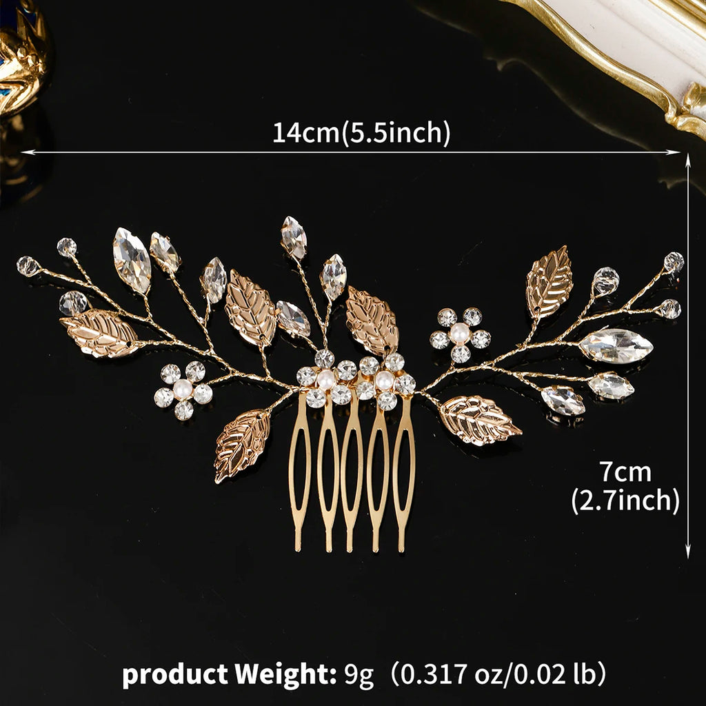 Fashion Leaf Crystal Pearl Flower Hair Comb Simple Women's Hair Clips Bridal Wedding Headpieces Jewelry Hair Accessories