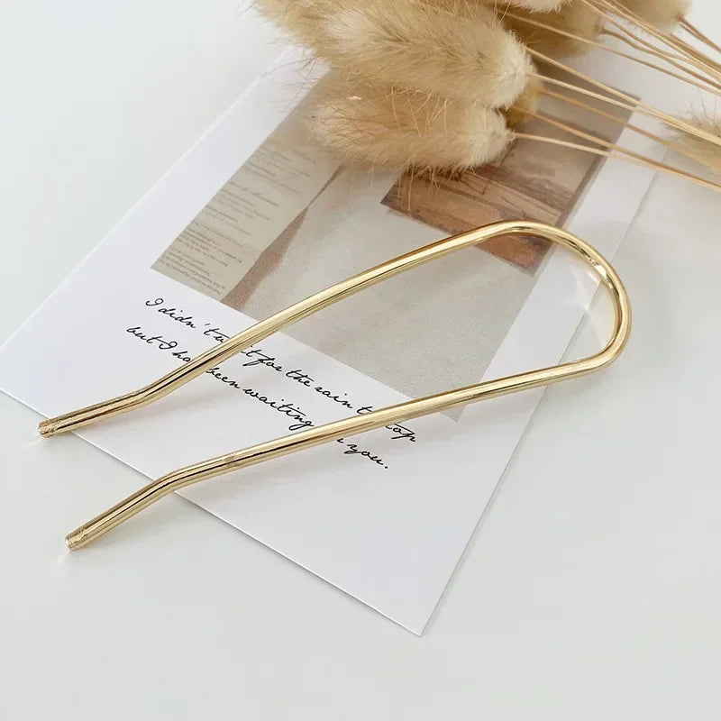 New Trendy Simple Metal Hair Stick Geometric U Shape Fork Hairpins Headwear Accessories for Women Daily Wear