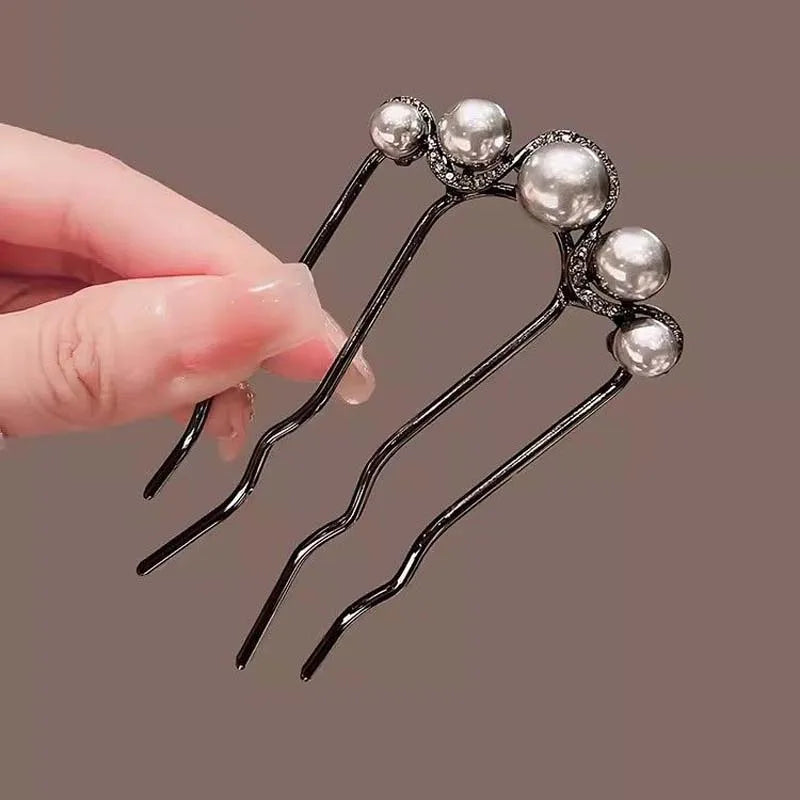 Fashion Metal U-Shaped Hair Stick for Women Girls Simple Pearl Hair Clip Pins Bun Maker Hairstyle Tools Hair Accessories