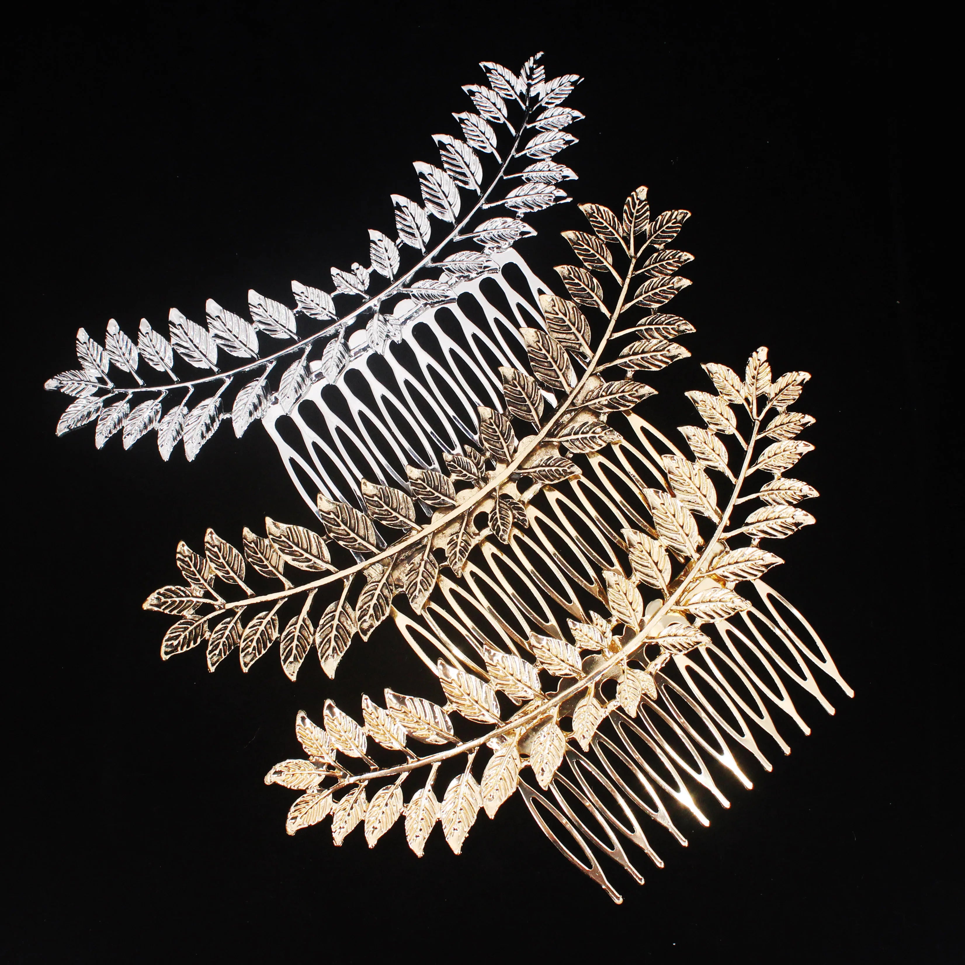 Metal Gold Color Leaf Hair Combs Hair Accessories Side Combs Straight Teeth Hairpins Clips Bridal Wedding Veil Comb Accessories