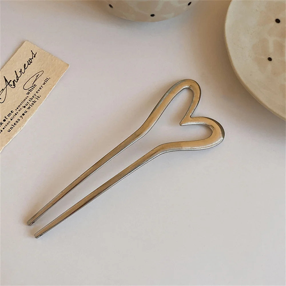 Simple Metal U Shape Hair Stick Ponytail Holder Silver Gold Color Hair Forks  French Hairpin For Women Hair Jewelry Accessories