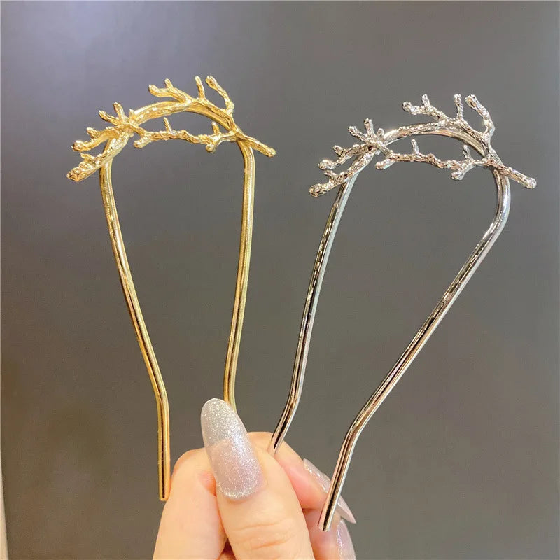Fashion Hairpin Branches U-shaped Hair Fork Metal Hair Clip Bow Women Girls Hair Sticks Bun Maker HairStyling Hair Accessories