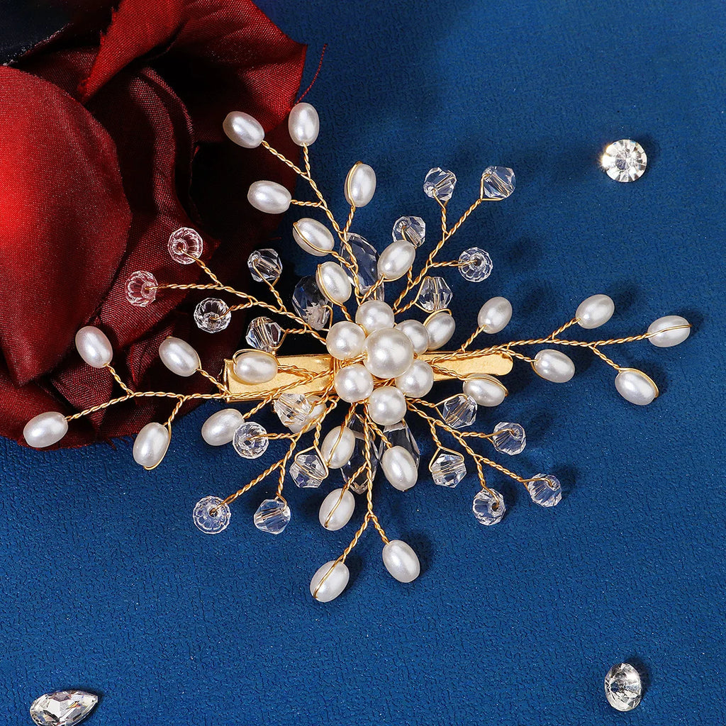 Luxury Pearl Flower Hair Clip Crystal Beaded Bridal Headpiece Hairpin Exquisite Jewelry Hair Accessories Wedding Head Ornament