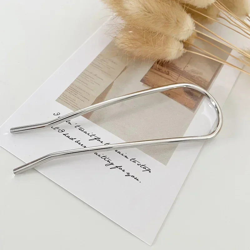 New Trendy Simple Metal Hair Stick Geometric U Shape Fork Hairpins Headwear Accessories for Women Daily Wear