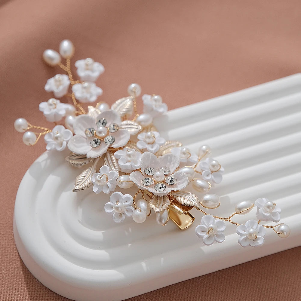 White Soft Ceramic Flower Hair Clip Luxury Europe and the United States Hairpin Jewelry Headdress for Women Valentine's Day Gift