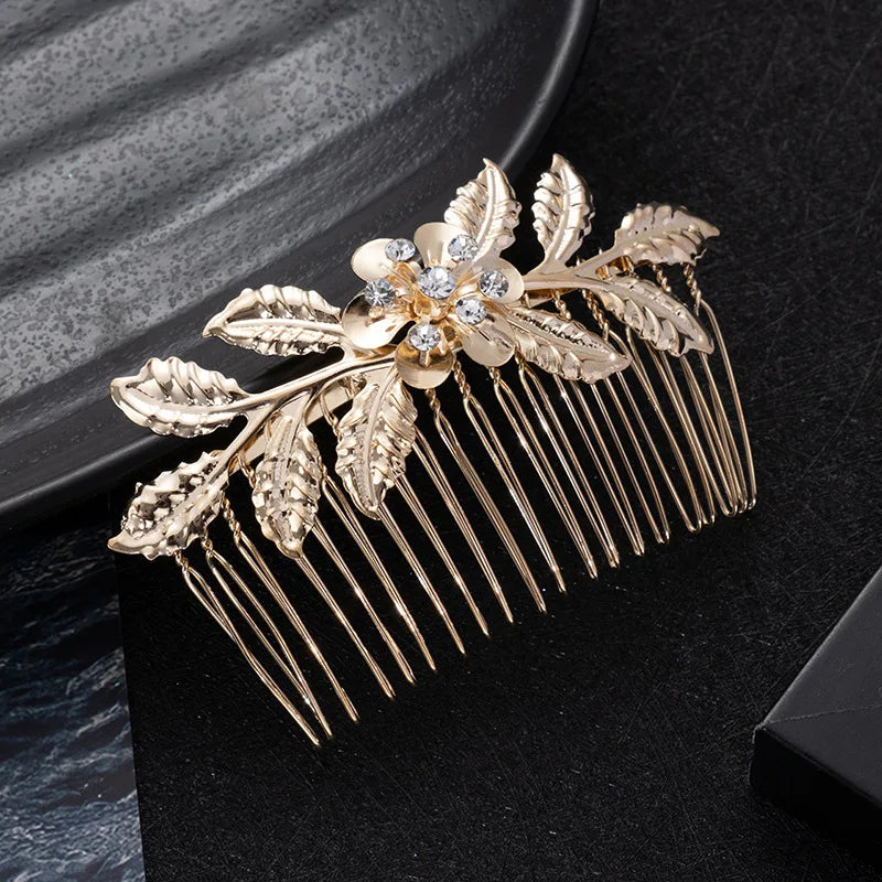 Metal Gold Color Leaf Hair Combs Hair Accessories Side Combs Straight Teeth Hairpins Clips Bridal Wedding Veil Comb Accessories