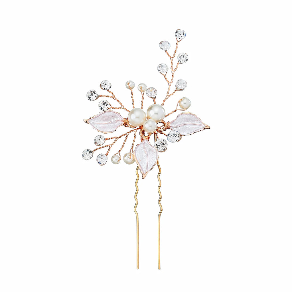 Fashion Pearl Rhinestone Hairpin Elegant Flower Crystal Beaded Hair Accessories For Women Bridesmaid Gift