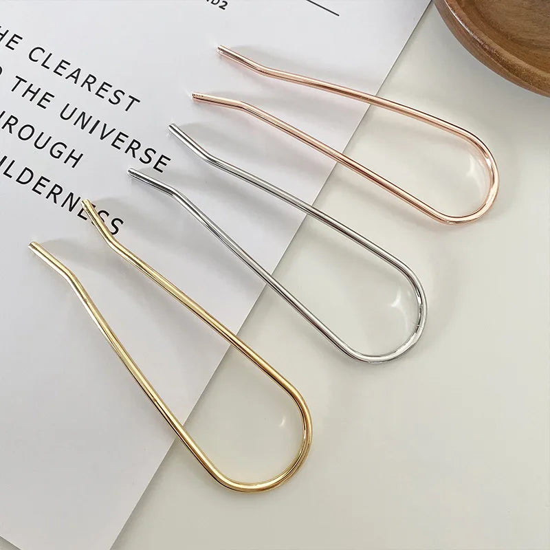 New Trendy Simple Metal Hair Stick Geometric U Shape Fork Hairpins Headwear Accessories for Women Daily Wear