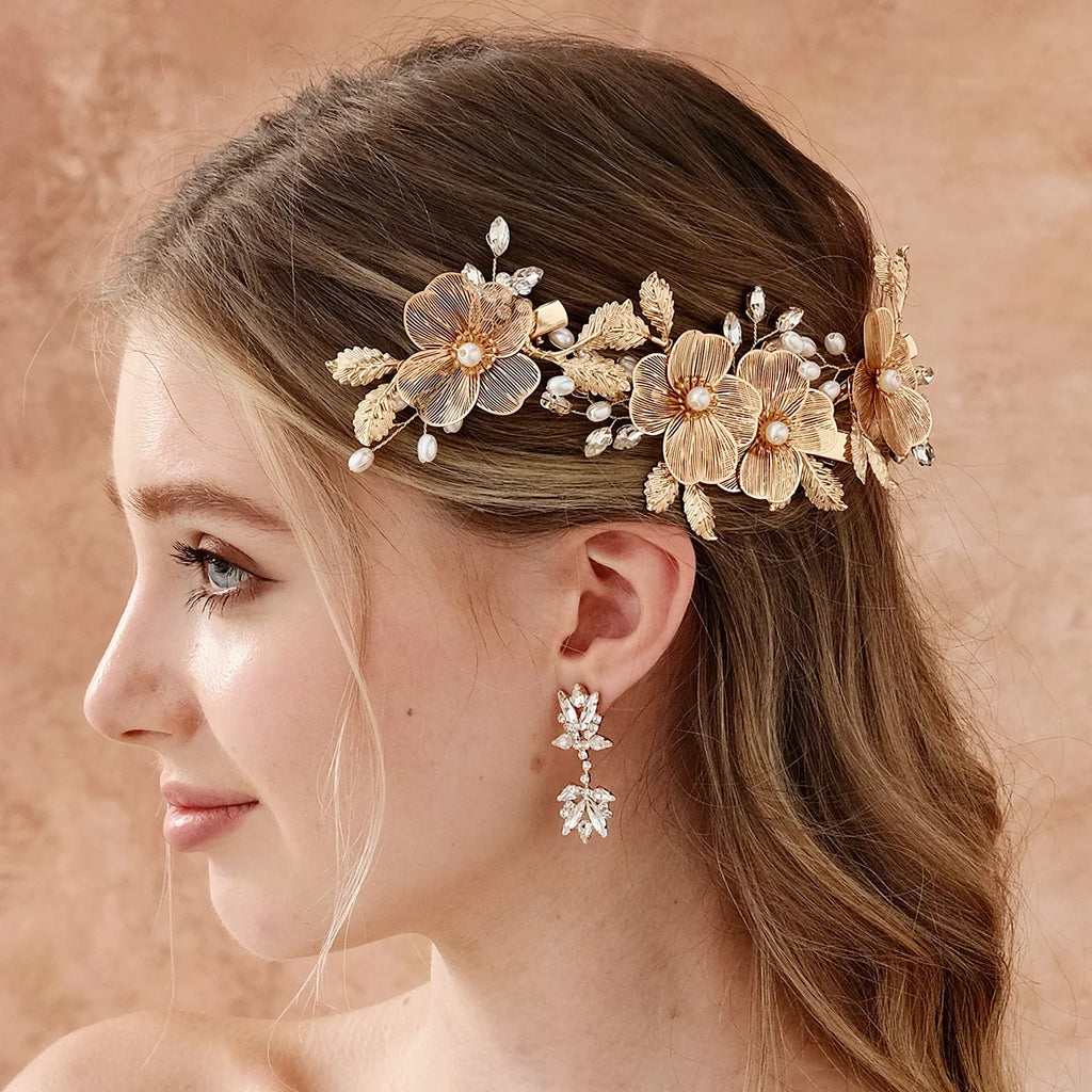 3pk/Set Alloy Hollow Out Niche Flower Hair Clip Elegant Pearl Crystal Headdres Hairpin For Women Festive Jewelry Hair Accessory