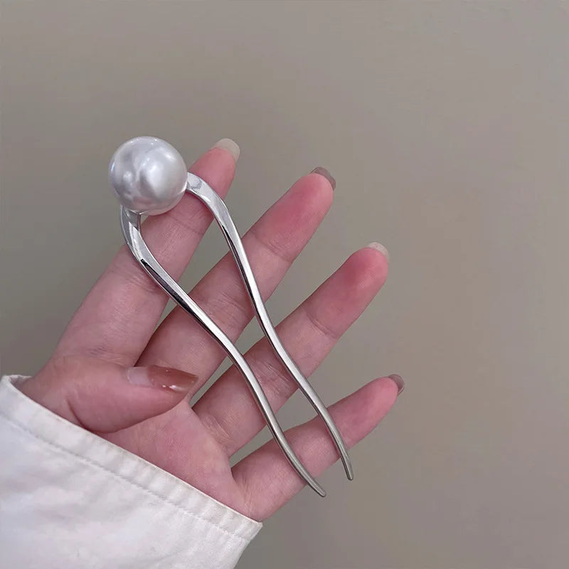 New Pearl Hairpins Korean U-shaped Hair Fork Metal Hair Clip Pins Women Girls Hair Sticks Bun Maker HairStyling Hair Accessories