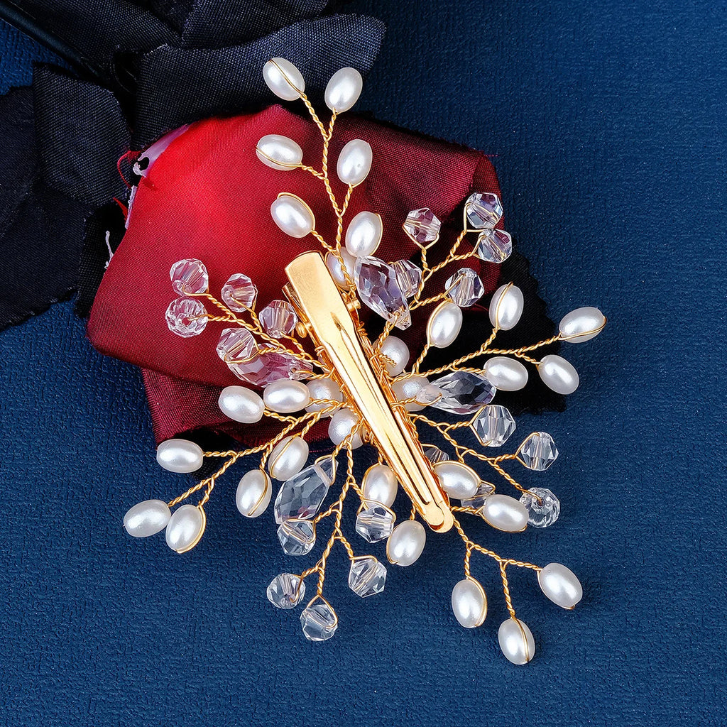 Luxury Pearl Flower Hair Clip Crystal Beaded Bridal Headpiece Hairpin Exquisite Jewelry Hair Accessories Wedding Head Ornament