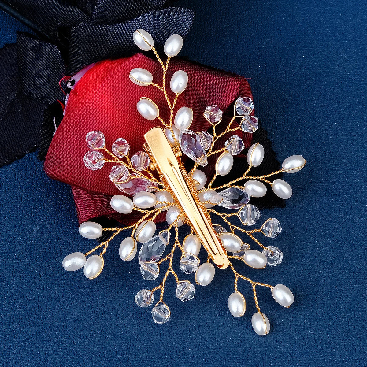 Luxury Pearl Flower Hair Clip Crystal Beaded Bridal Headpiece Hairpin Exquisite Jewelry Hair Accessories Wedding Head Ornament