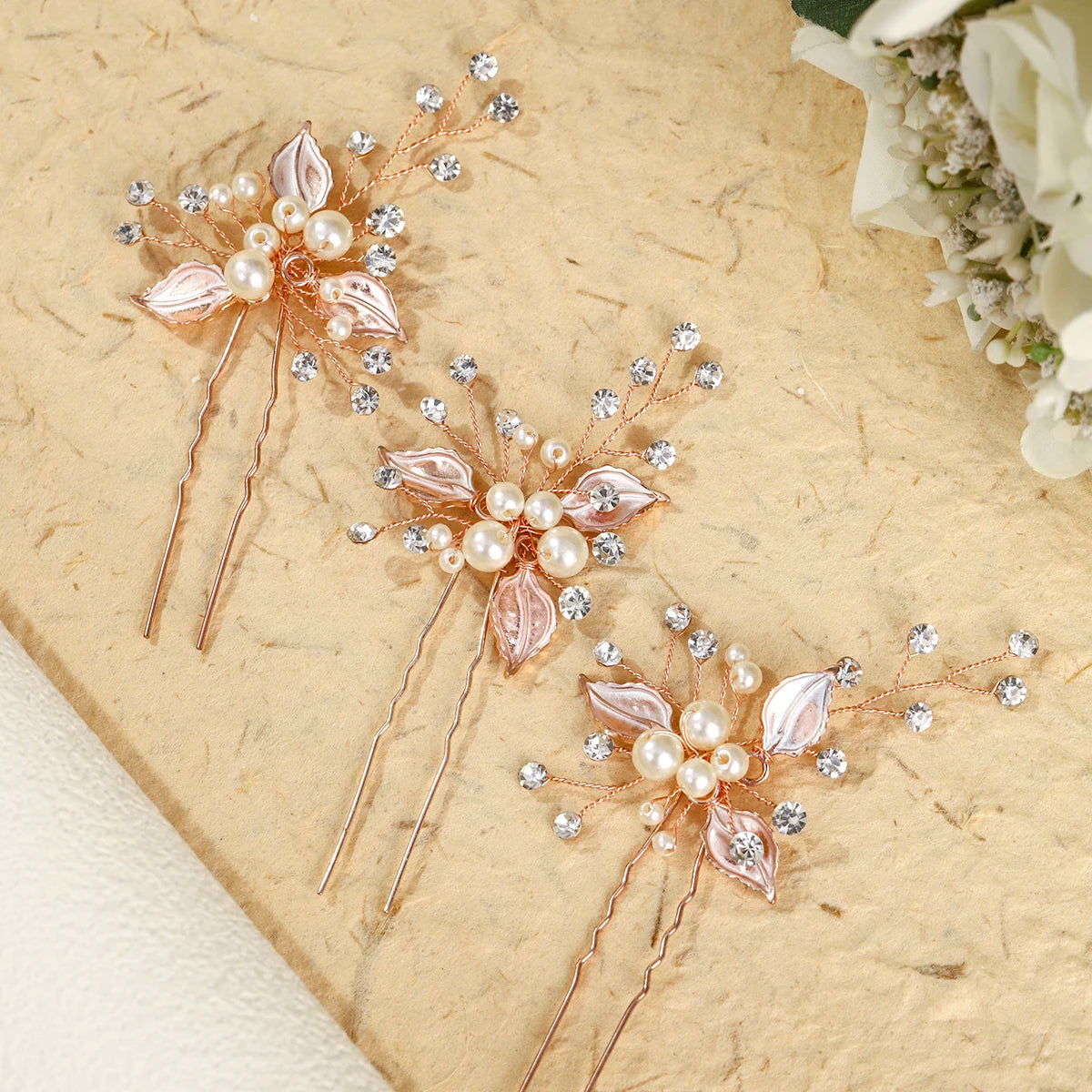 Fashion Pearl Rhinestone Hairpin Elegant Flower Crystal Beaded Hair Accessories For Women Bridesmaid Gift